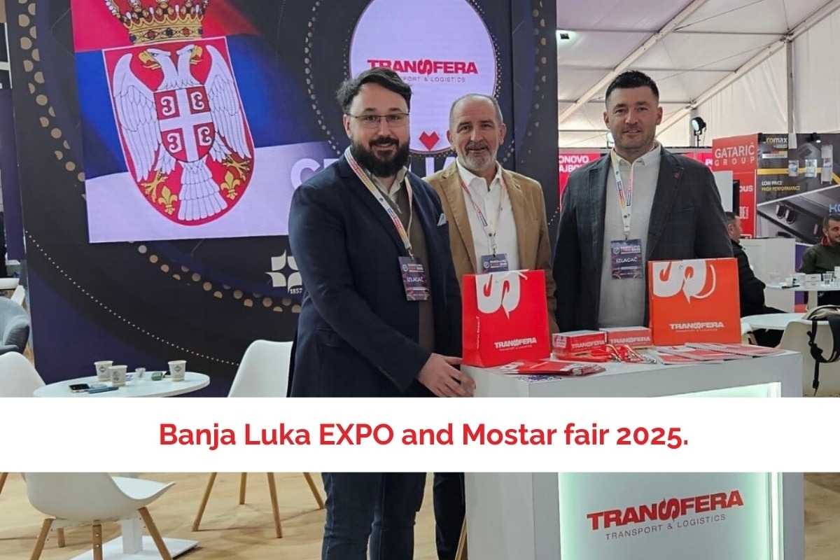 Transfera representatives at the company stand during Banja Luka Expo and Mostar Economic Fair 2025, presenting logistics solutions and strengthening business partnerships in Bosnia and Herzegovina.